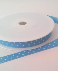 Aqua with White Dots Grosgrain 10mm x 20m