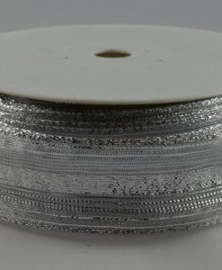 Wired organza white/silver ribbon 15mm x 20m