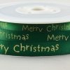 Green satin ribbon with christmas greeting 10mm x 20m