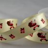 Ivory polyester satin ribbon with santa design 15mm x 20m