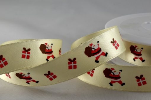 Red polyester satin ribbon with santa design 15mm x 20m