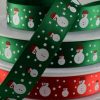 Green polyester satin with snowman design 15mm x 20m
