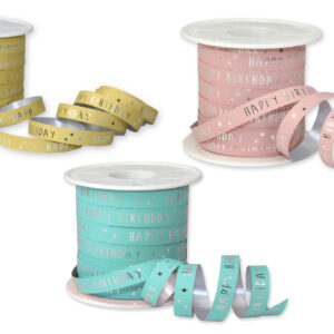 Recycled Curling Ribbon with Happy Birthday Print 10mm x 100m Roll
