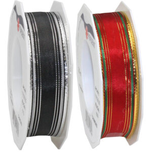 Wire Edge Ribbon with Christmas Print 25mm x 20m Roll - Red or Black