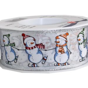 White Snowman Ribbon with Wire Edge 40mm x 20m Roll