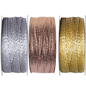 Silver, Gold or Rose Gold metallic ribbon 3mm x 25 Metre roll - 2544