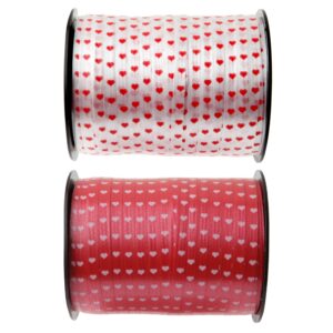 Curling ribbon White with red or Red with white hearts 7.5mm x 50 Metre roll - 3994
