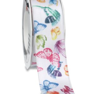 White Recycled Ribbon with Lovely Butterfly Print 40mm x 20m roll