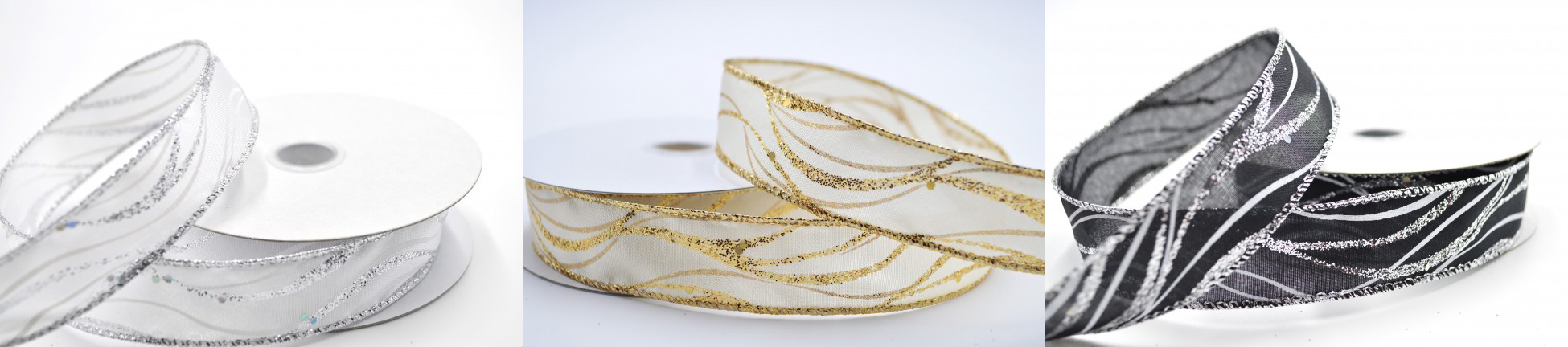 Wired Glitter Lurex Ribbon 25mm - 10m Roll - 3 Colours