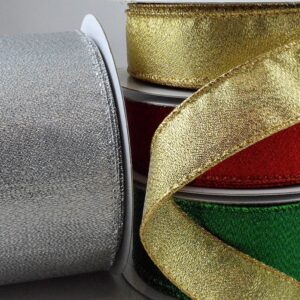 Silver/Gold/Red/Green wired edge lurex ribbon 25/38/63mm x 10m roll