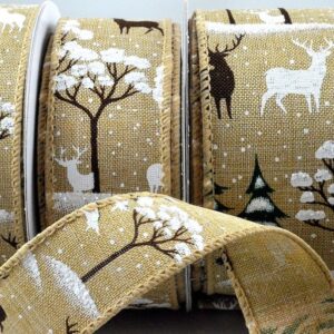 Wired natural Snowflake & Reindeer ribbon 30/38/63mm x 10m