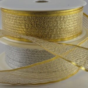 Silver or Gold Lurex ribbon with border 25 or 40mm x 25 metre roll - 50019