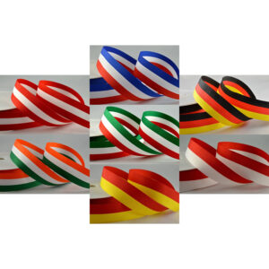 Flag colours striped ribbon, French, German, Spanish, Austrian, Irish and Italian 25mm x 25 Mtr roll