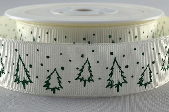 Grosgrain ribbon with Christmas tree print, Red with White, White with Red or White with Green 25mm x 20 Metre roll 54489 - Image 4