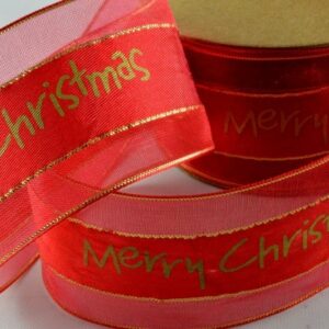 Red ribbon with Christmas greeting 38mm x 10 Metre roll 55025