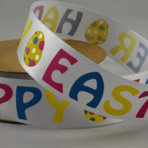 Satin Happy Easter Print Ribbon 25mm x 10m Roll - 550472510