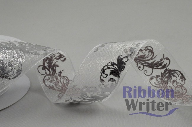 Silver/Red Organza with Metallic Design 25/38mm x 10m - Image 10