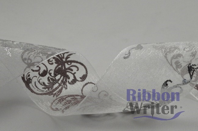 Silver/Red Organza with Metallic Design 25/38mm x 10m - Image 2
