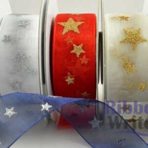 Organza with Glitter Star Design 25mm x 10m