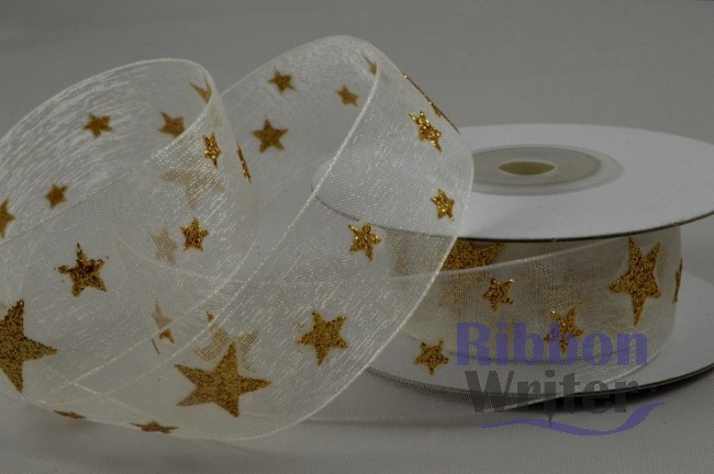 Silver/Red Organza with Metallic Design 25/38mm x 10m - Image 5