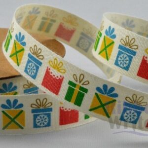 Colourful Cotton Christmas Print Ribbon 15mm x 10m
