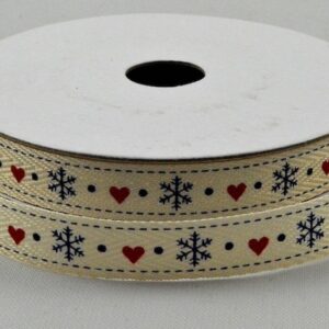 Cotton Herringbone Christmas Printed Ribbon 10mm x 10 Metre roll - 55103