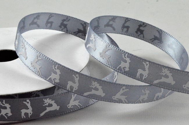 Gold or Silver satin Christmas ribbon with Reindeer print 10mm x 10 Metre roll 55109 - Image 3