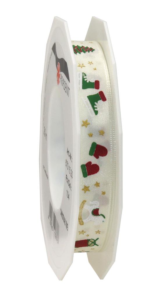 Satin Ribbon with Festive Christmas Print 15mm x 20m Roll - White or Red - Image 3