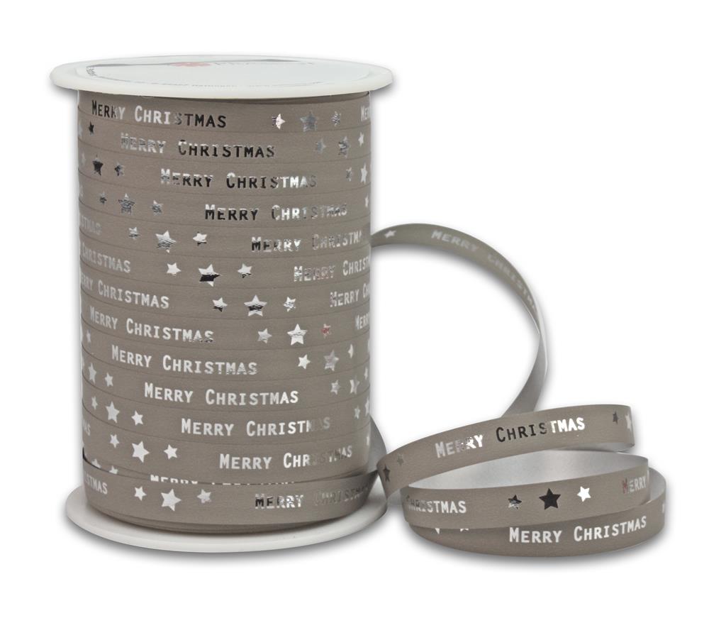 Curling Ribbon with Merry Christmas Print 10mm x 100m Roll - Silver, White & Red - Image 4