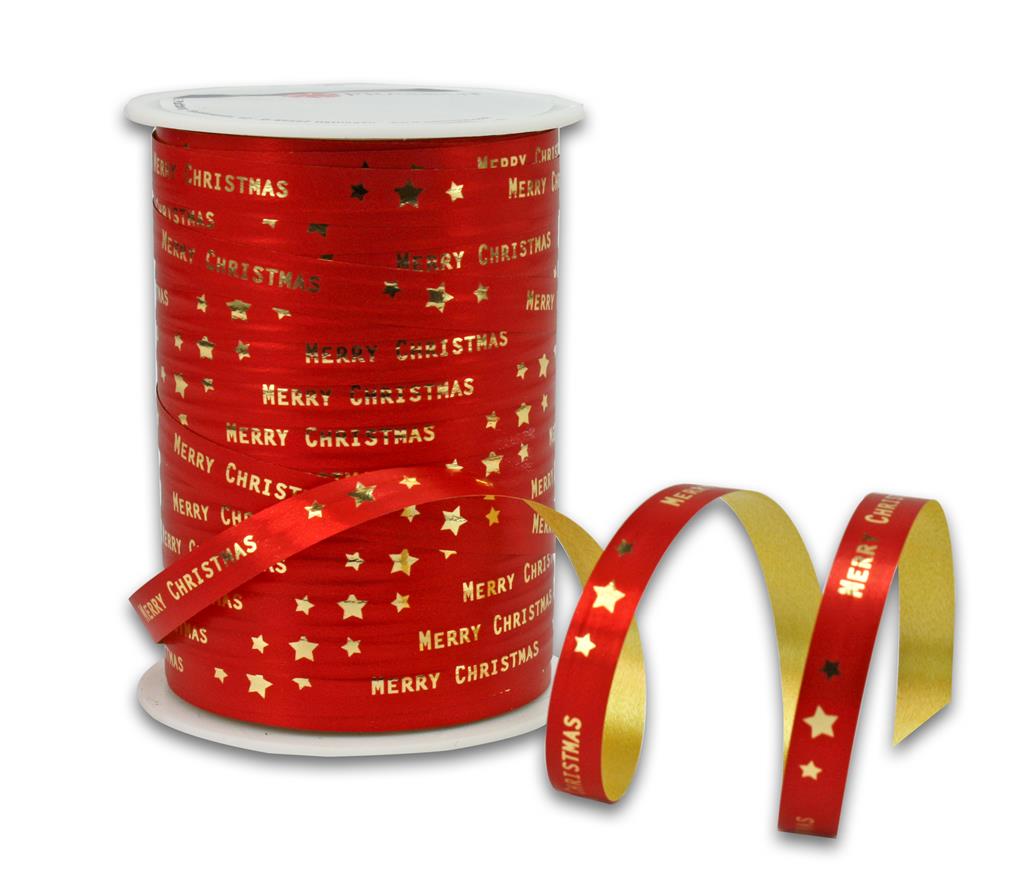 Curling Ribbon with Merry Christmas Print 10mm x 100m Roll - Silver, White & Red - Image 2