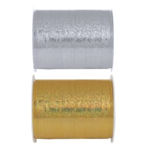 Gold or Silver holographic curling ribbon 10mm x 25 Metre roll - 6927