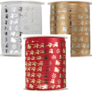 White/Silver, Gold/Silver OR Red/Gold - Santa sleigh print curling ribbon 10mm x 25 Metre roll - 7203