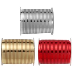 Gold, Silver or Red curling ribbon with matt & shiny stripes 10mm x 25 Metre Roll - 7204