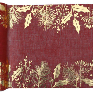 Red Christmas design table runner gold foiled 30cm x 3m