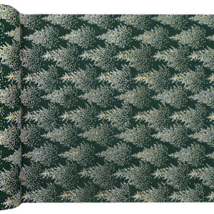 Dark Green/white Christmas tree design table runner 28cm x 3m