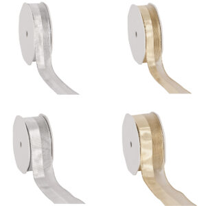 Luxury wire edge Silver OR Gold metallic and mesh lurex ribbon 25 or 38mm x 20 Metre roll - ideal for Christmas wrapping and decoration!