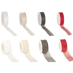 Silver, Gold, Black or Red Glitter organza ribbon with wire edge 25 or 38mm x 15 Metre roll - ideal for Christmas or decoration!