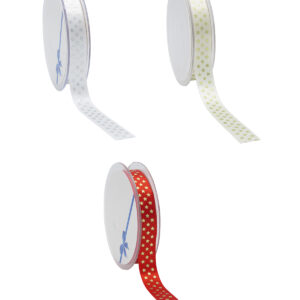 Cream or red satin ribbon with tiny gold stars 15mm x 25 Metre roll - Ideal for Christmas or decoration!