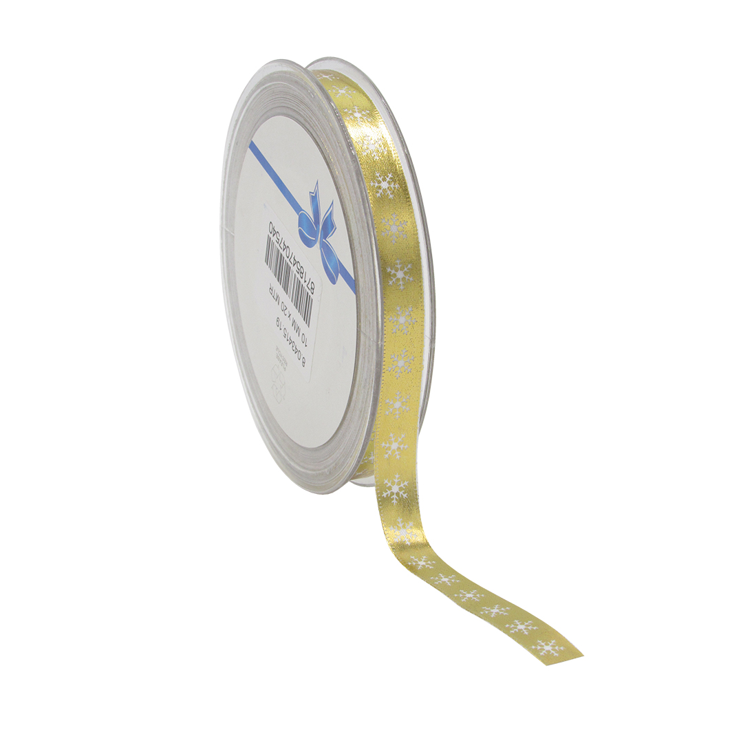 Christmas high shine satin ribbon with Snowflake design available in Silver or Gold 15mm x 20m roll - Image 3