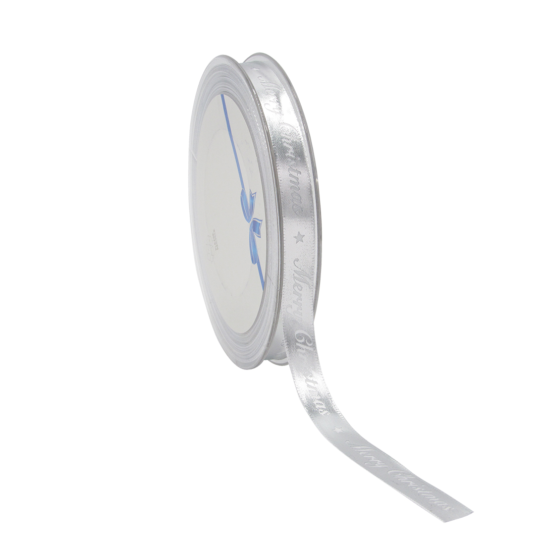 Merry Christmas print 15mm x 20m high shine satin ribbon in Silver or Gold - Image 5