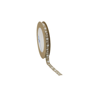 Natural ribbon with printed star 10mm x 15m roll