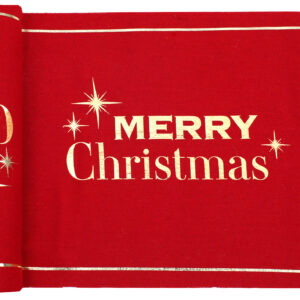 Luxury Red Cotton Table Runner Merry Christmas Print 28cm X 3m