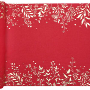 Christmas table runner with gold metallic leaf border 27cm x 2.5m