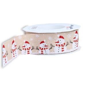 Natural Woven Hessian Ribbon with Snowman Print 40mm x 15m Roll