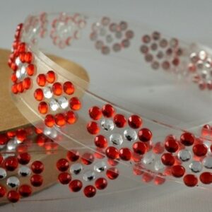 Red Diamante hearts self adhesive trim / strip / tape 15mm x 1 Metre roll 88063