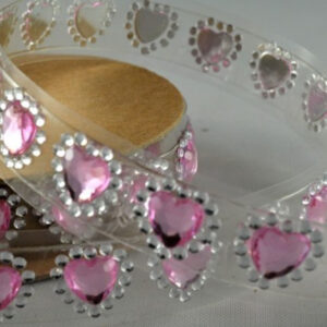 Pink Diamante hearts self adhesive trim / strip / tape 15mm x 1 Metre roll 88064