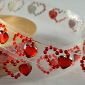 Red Diamante hearts self adhesive trim / strip / tape 15mm x 1 Metre roll 88065