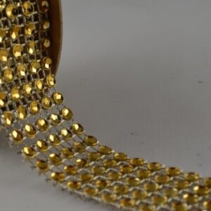 Blingy Gold diamante beaded mesh 25mm x 1 Metre strip 88066 (Not self adhesive)