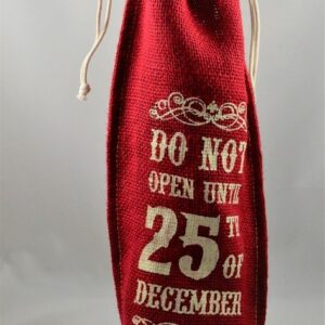 Red hessian drawstring Xmas bottle bag 15 x 33cm
