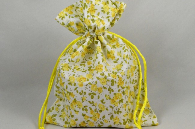 Baby pink/Purple/Yellow floral cloth drawstring gift bag (pack of 3) - Image 2